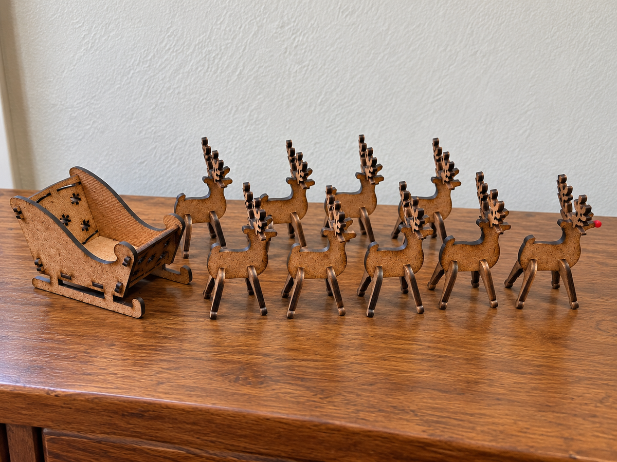 Wooden Santa Sleigh & Reindeer Christmas Decoration