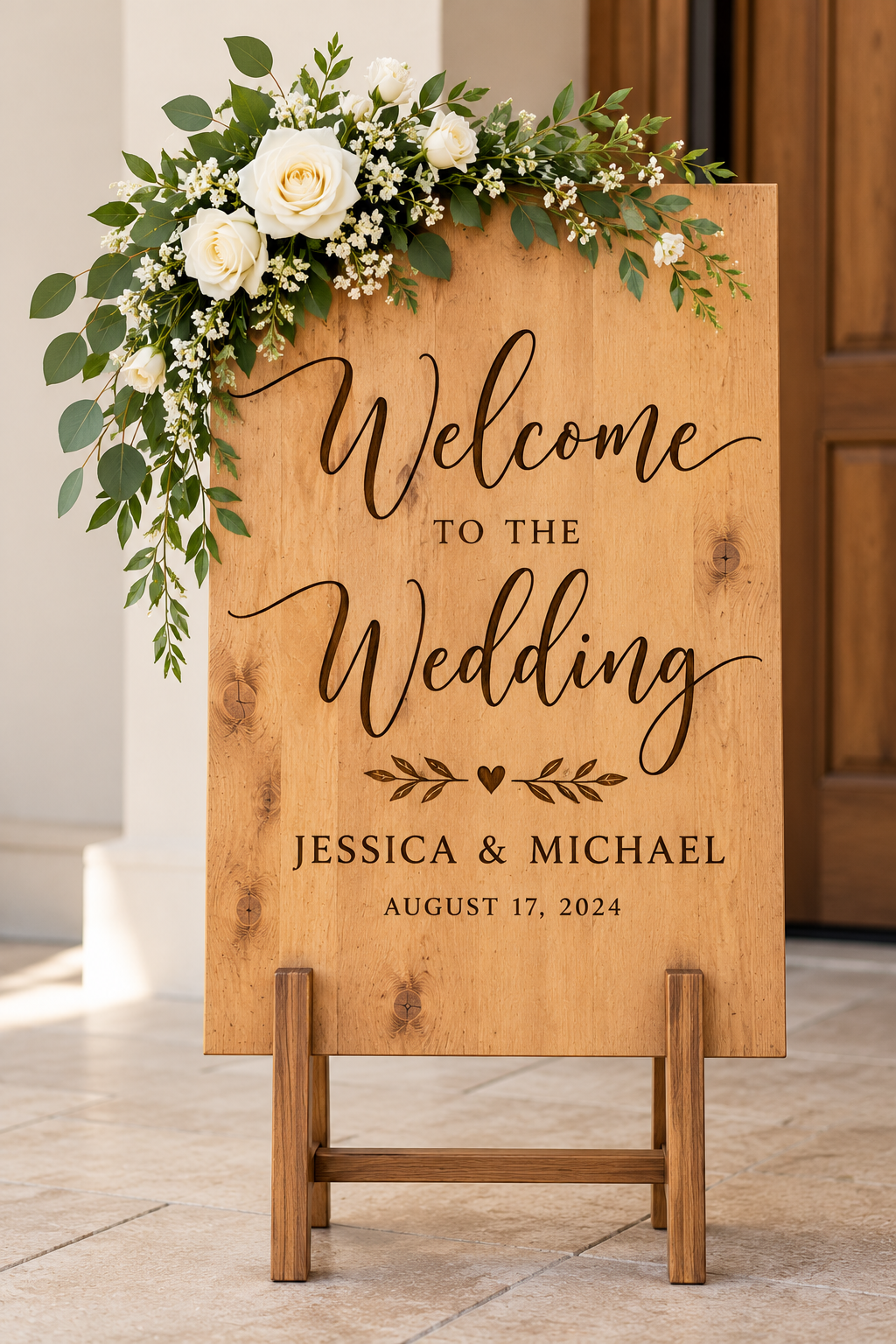 Personalized Wooden Wedding Welcome Sign | Custom Laser Engraved Rustic Wedding Decor