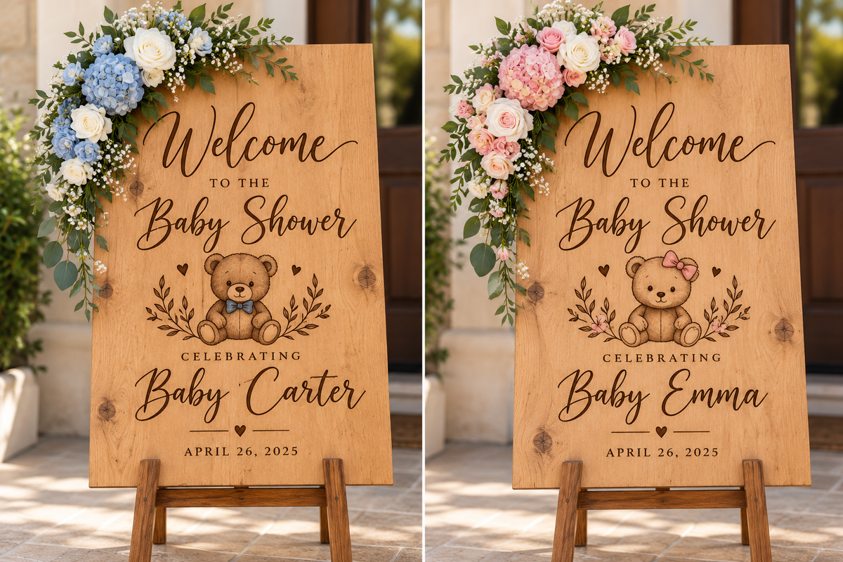Personalized Wooden Baby Shower Welcome Sign | Custom Laser Engraved Baby Shower Decor