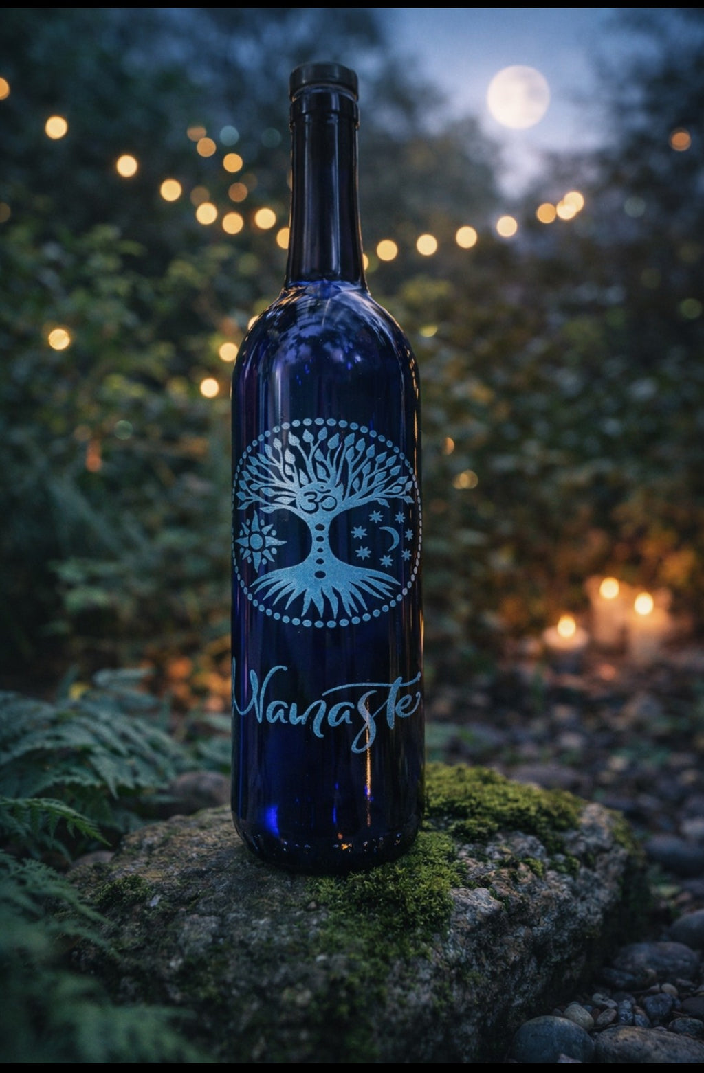 Namaste Blue Glass Bottle
