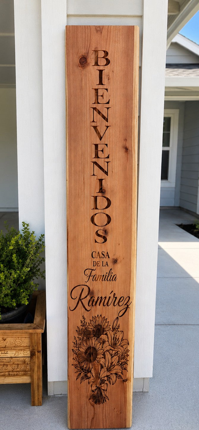 Handcrafted Vertical Wooden Welcome Sign | Natural Wood Porch Décor | 5 FT Tall