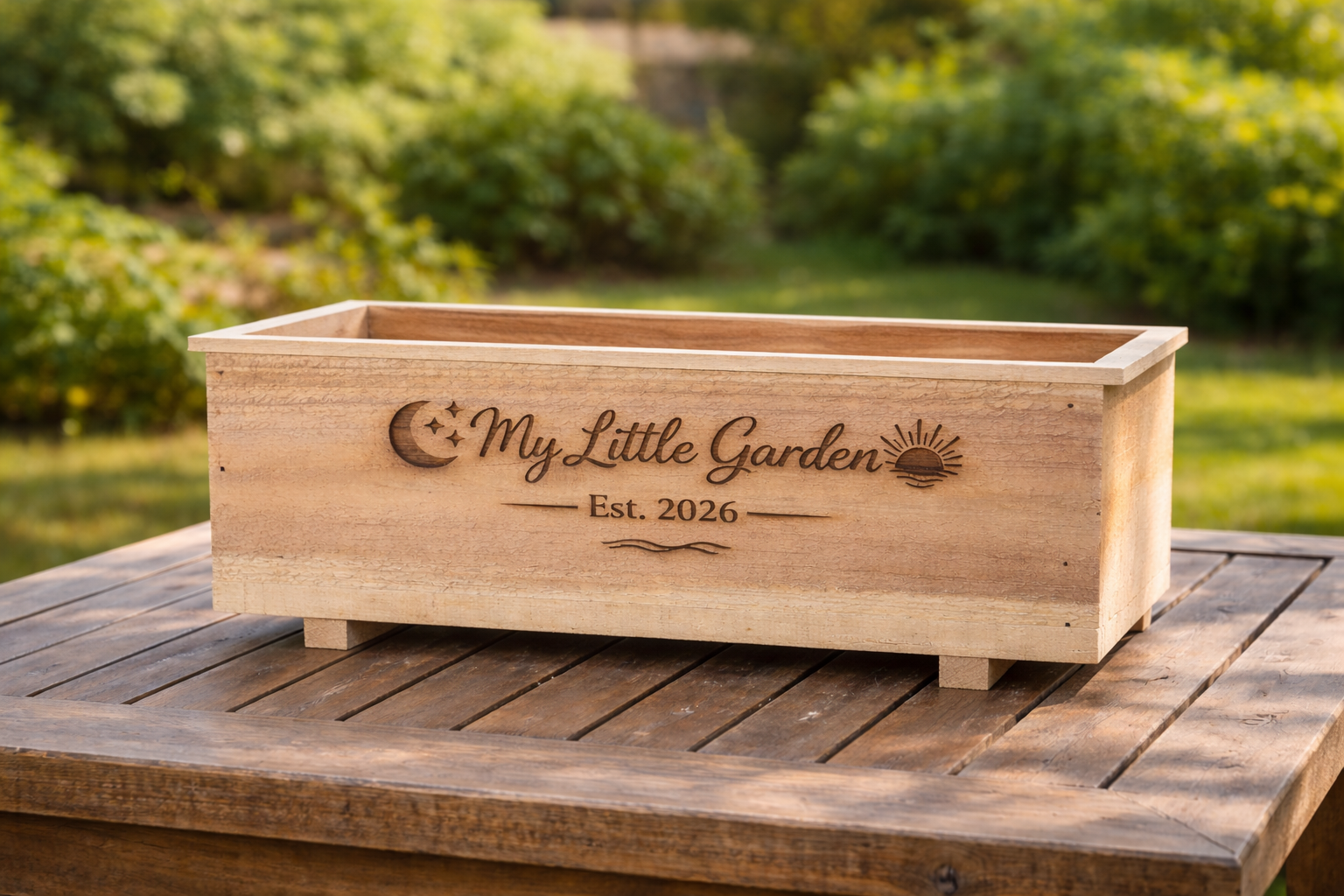 Handmade Cedar Planter Box with Engraved Design