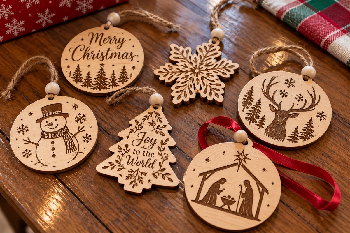 Laser-Engraved Wooden Christmas Ornaments