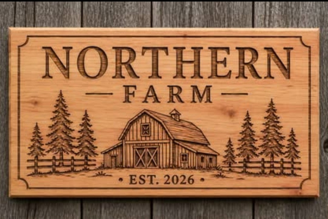 Engraved Wood Farm Sign – Rustic Barn Design