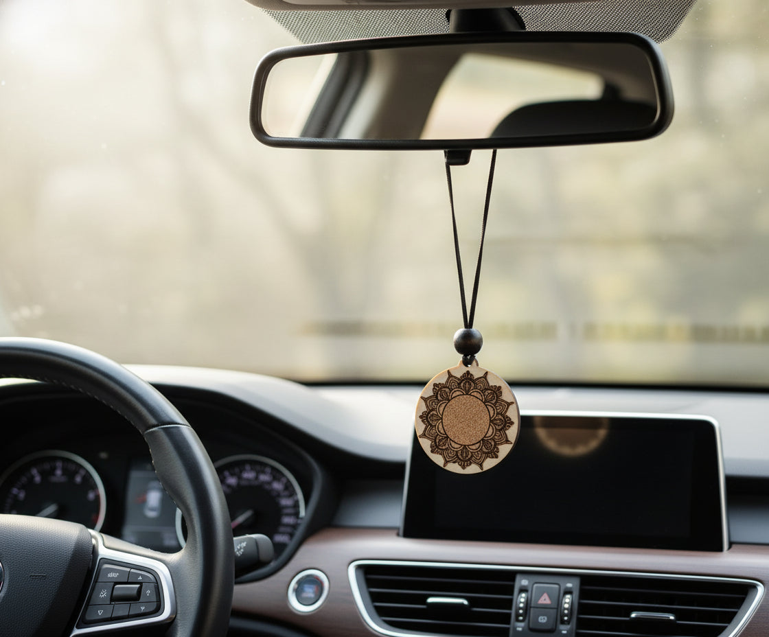 Mandala Car Charm - Laser Engraved