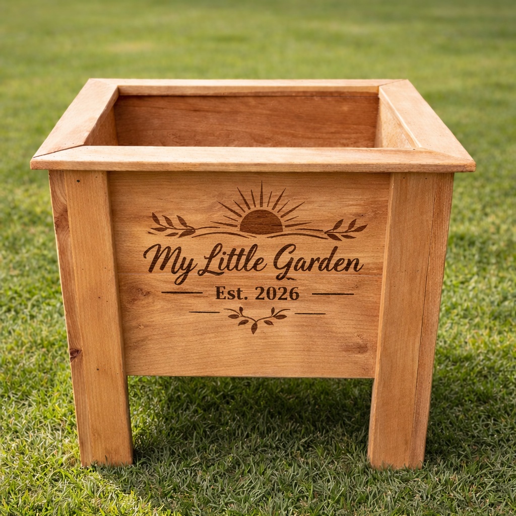 Handmade Cedar Planter Box with Engraved Design