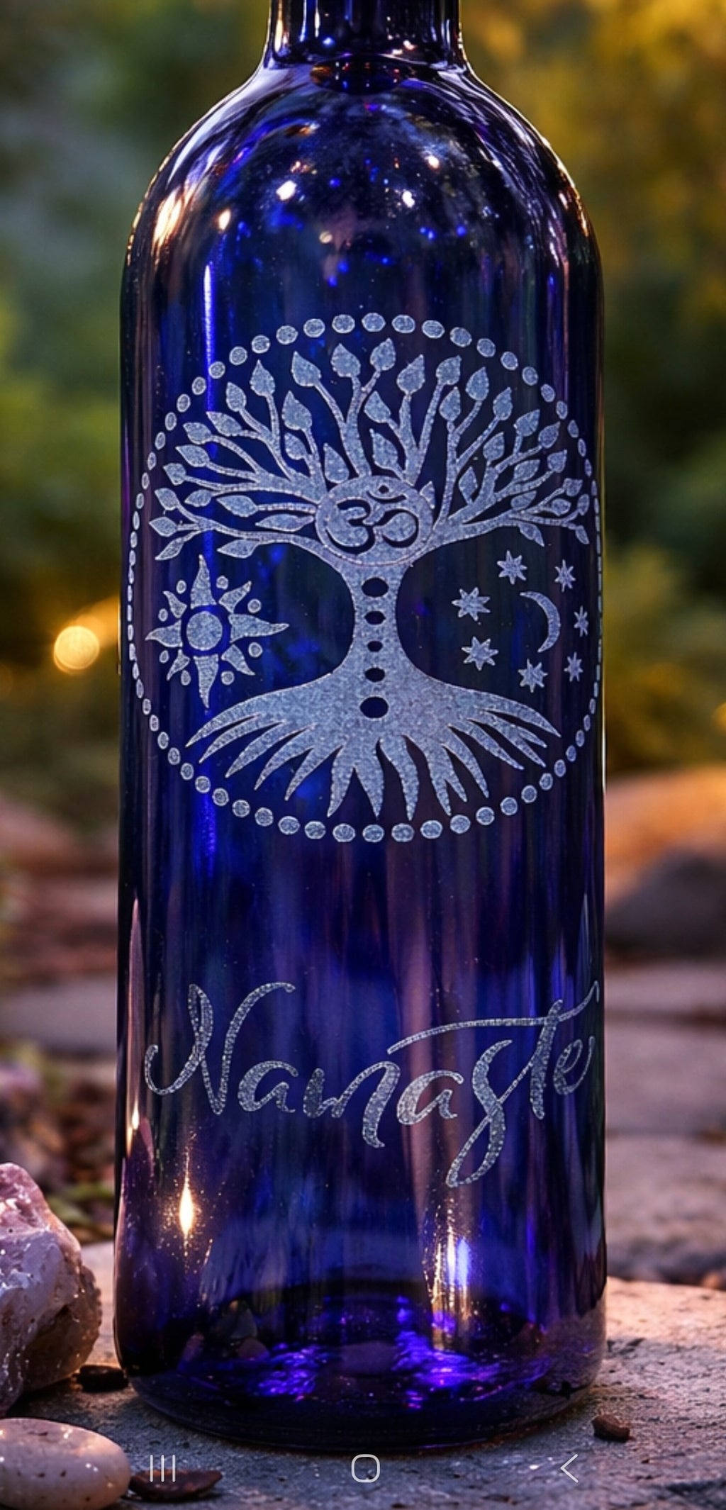 Namaste Blue Glass Bottle