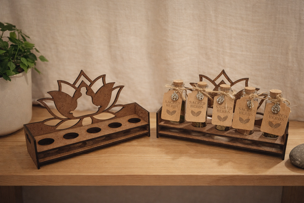 Lotus Chakra Display with 5 Glass Tubes (Empty)