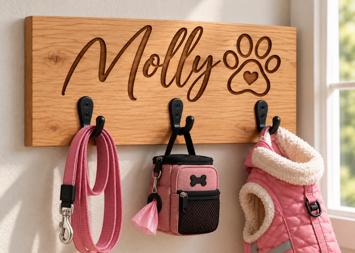 Personalized Wooden Pet Leash Hanger